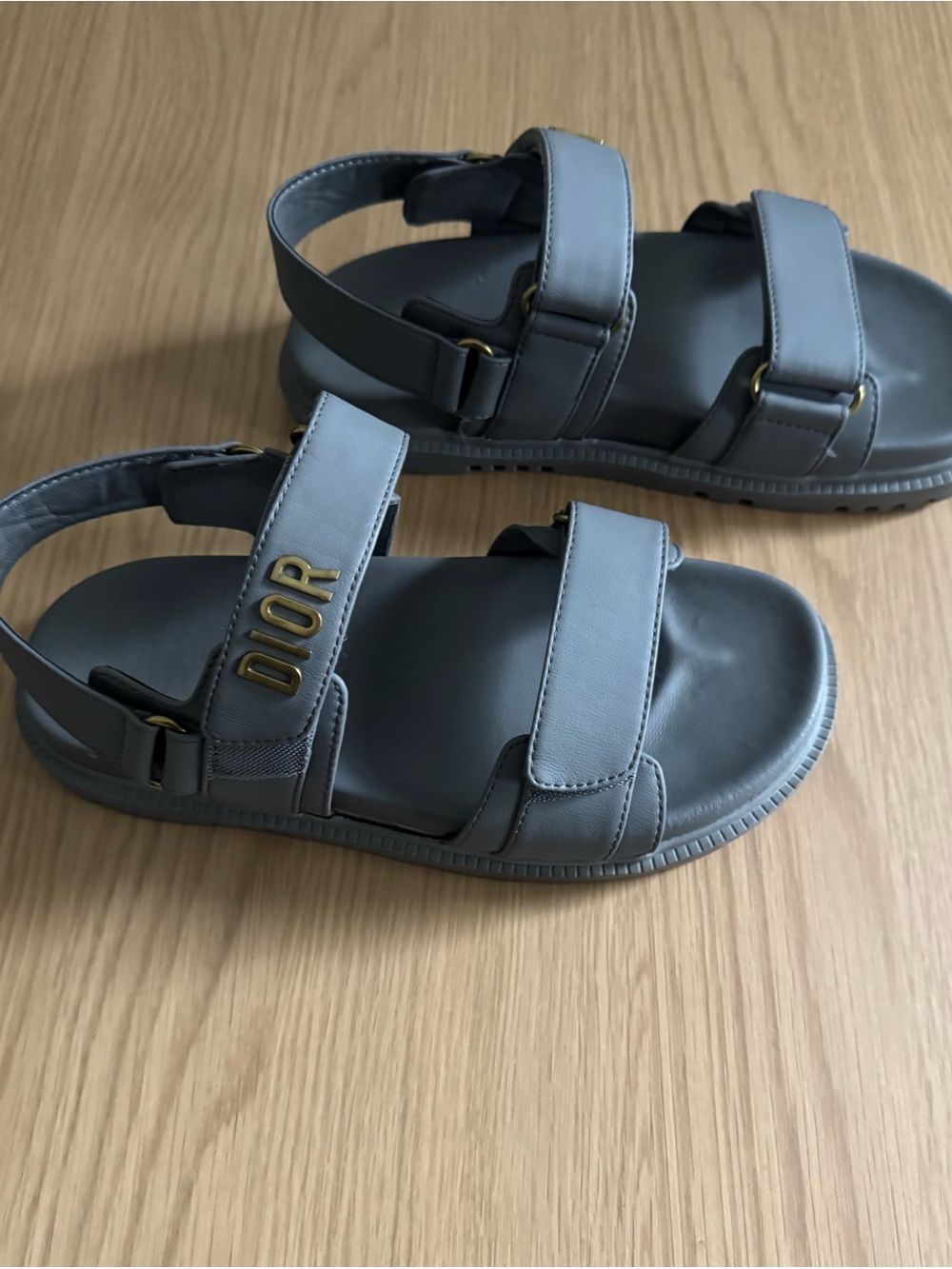 Dior Gray Leather Logo Strap Sandals
